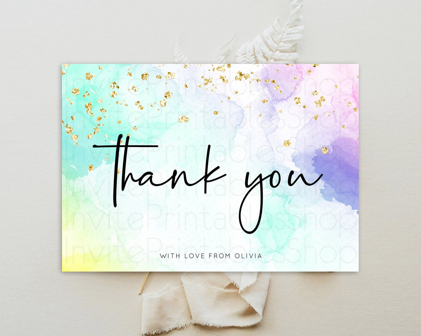 Pastel Thank You Rainbow Thank You Card Colorful Pastel Birthday Thank You Card Confetti Watercolor Pastel Teacher Thank You Cards D10158