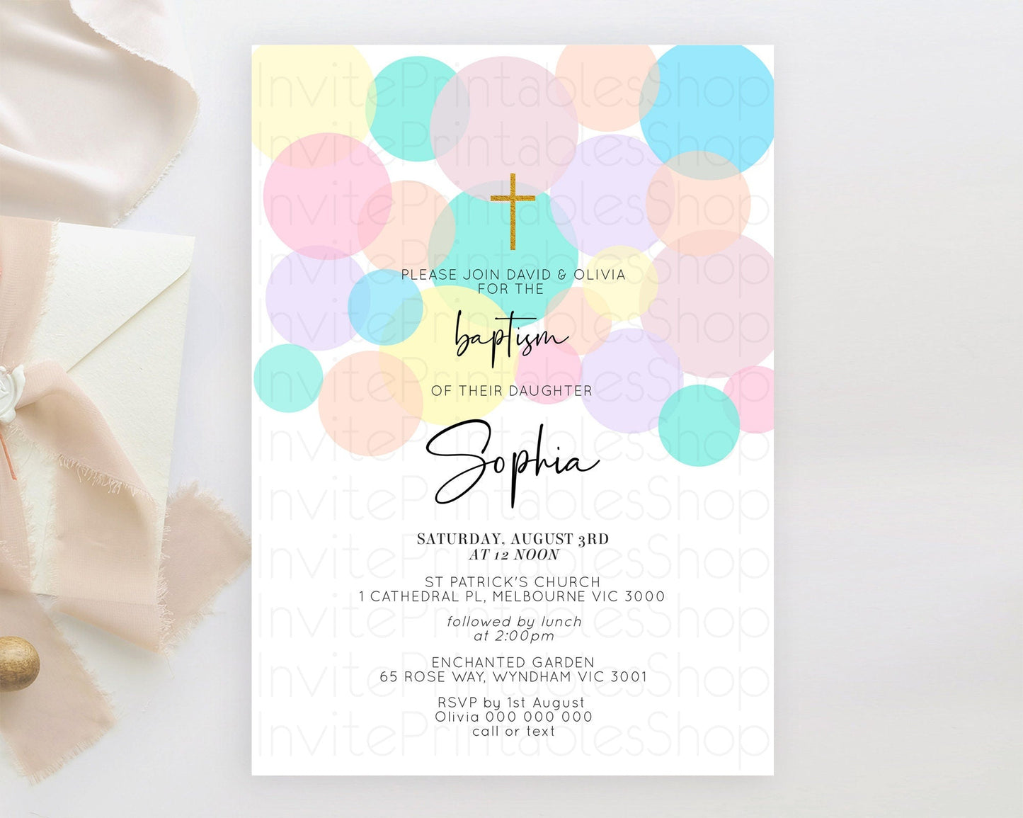 Pastel Baptism Invitation Pastel Confetti Baptism 1st Birthday Invitation Colorful Rainbow Confetti Bubbles Christening Invitation D10223