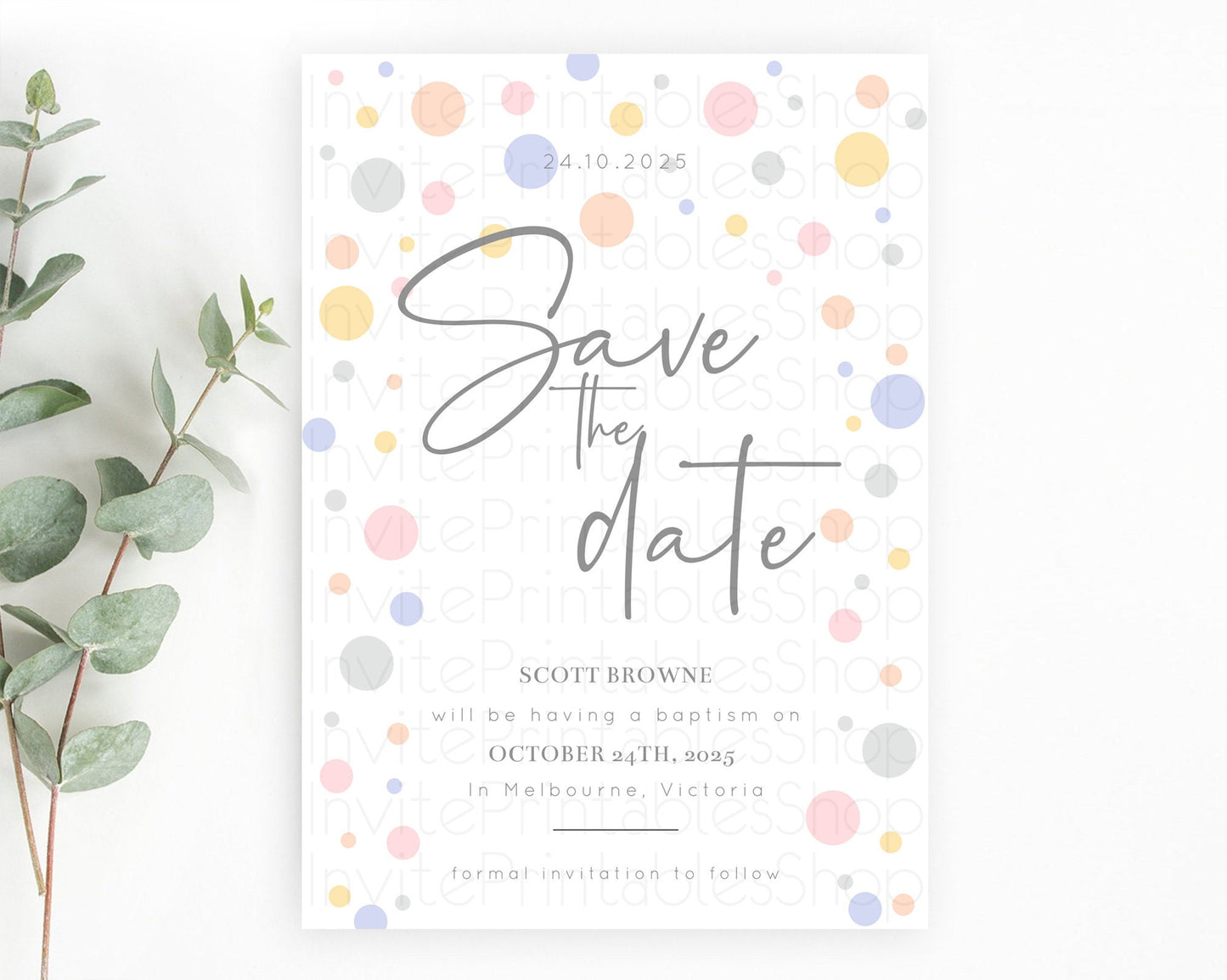 Pastel Confetti Save The Date Template Rainbow Colorful Sprinkles Party For 1st Birthday Baptism Baby Shower Wedding Bridal Shower D10759