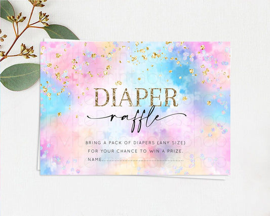 Pastel Diaper Raffle Card Pastel Rainbow Diaper Raffle Insert Colorful Ombre Watercolor Diaper Ticket Confetti Glitter Raffle Game D10607