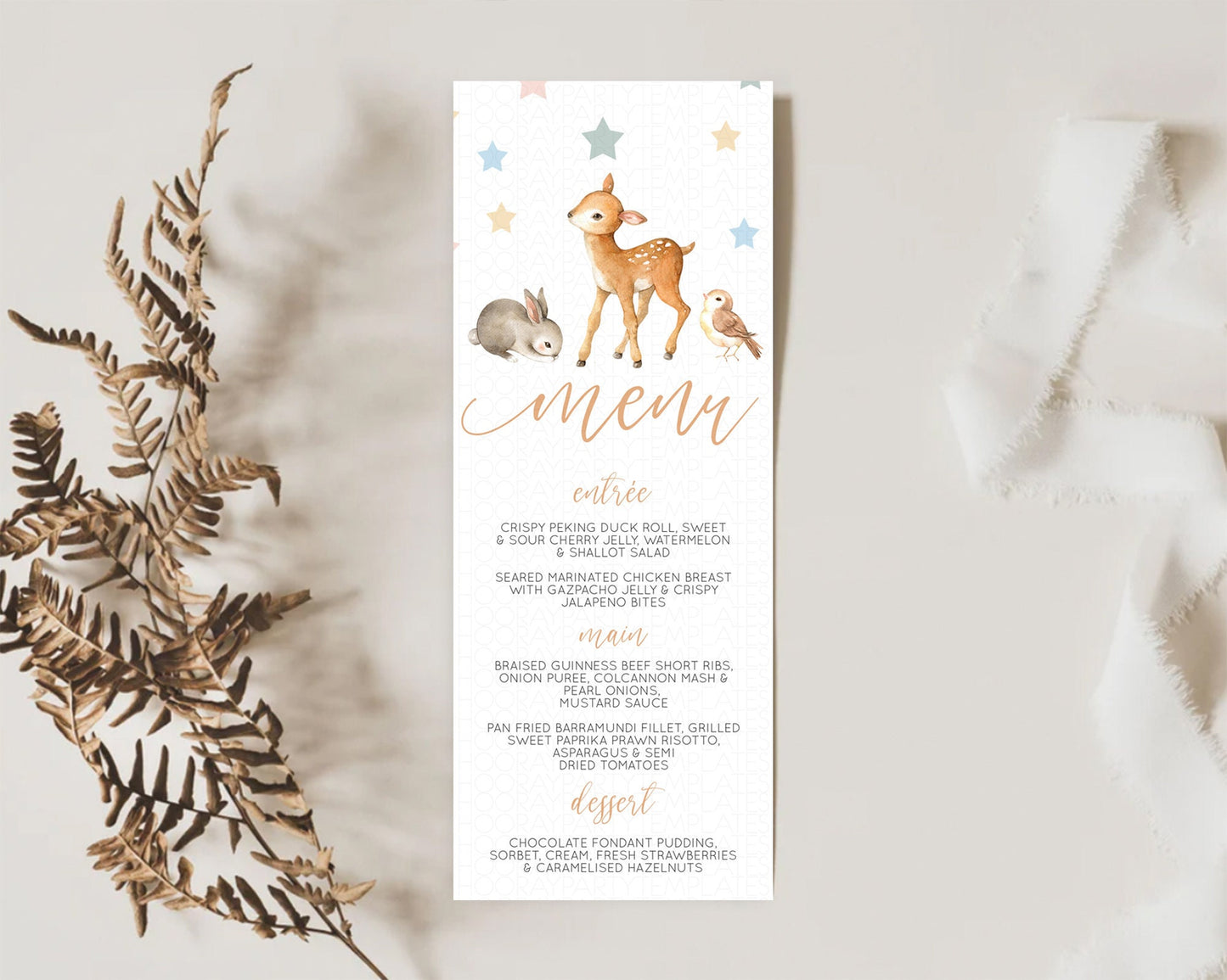 Fawn Menu Deer Menu Template Pastel Floral Deer Table Decor Enchanted Forest Butterfly Floral Dinner Dessert Menu Party Food Menu D10918