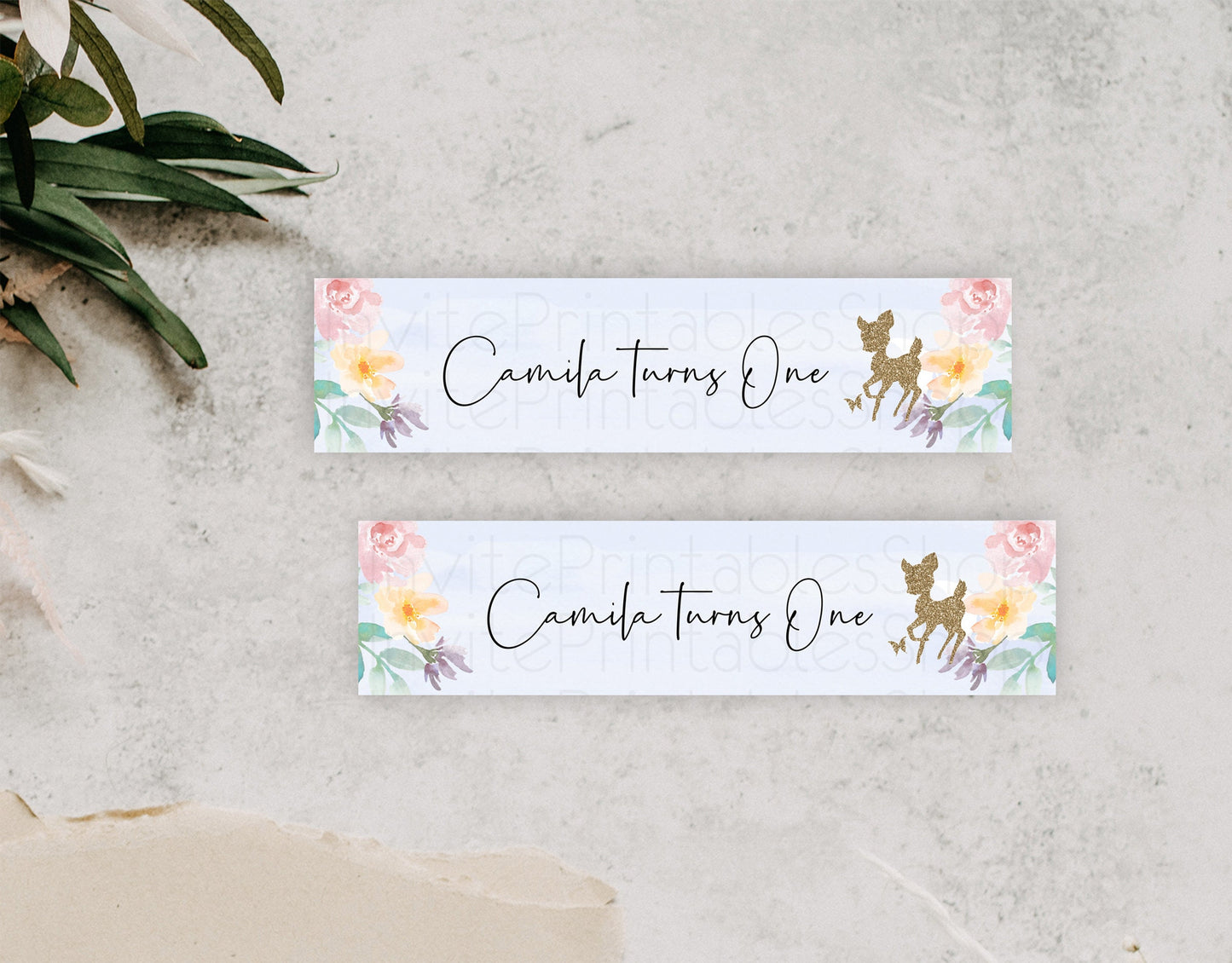 Fawn Deer Water Label Template Pastel Floral Deer Enchanted Forest Butterfly Party Decor Birthday Baptism Baby Shower Bridal Shower D10879