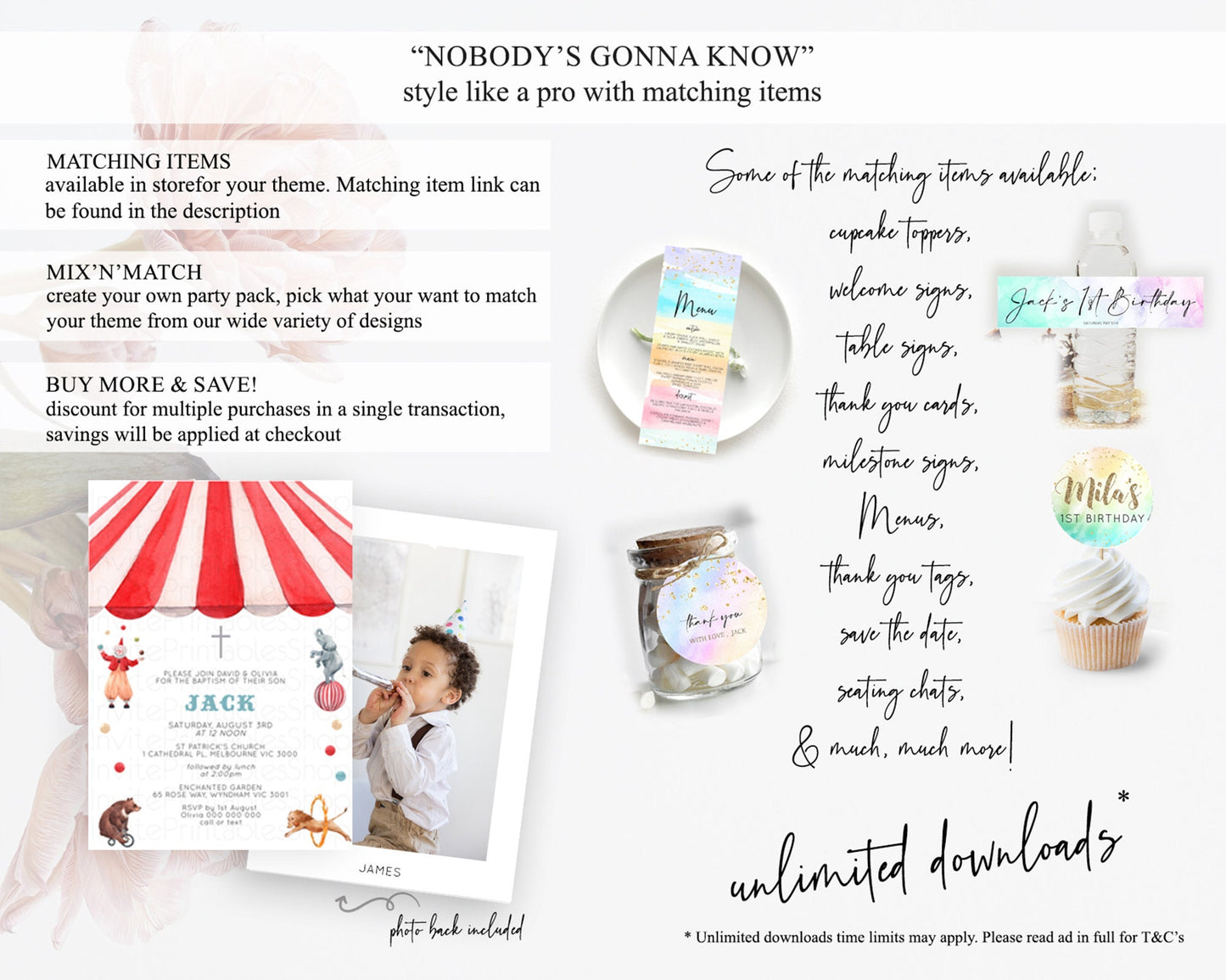 Circus Baptism Invitation Carnival Baptism 1st Birthday Invitation Clown Circus Lion Christening Invitation Circus Tent Elephant D10533