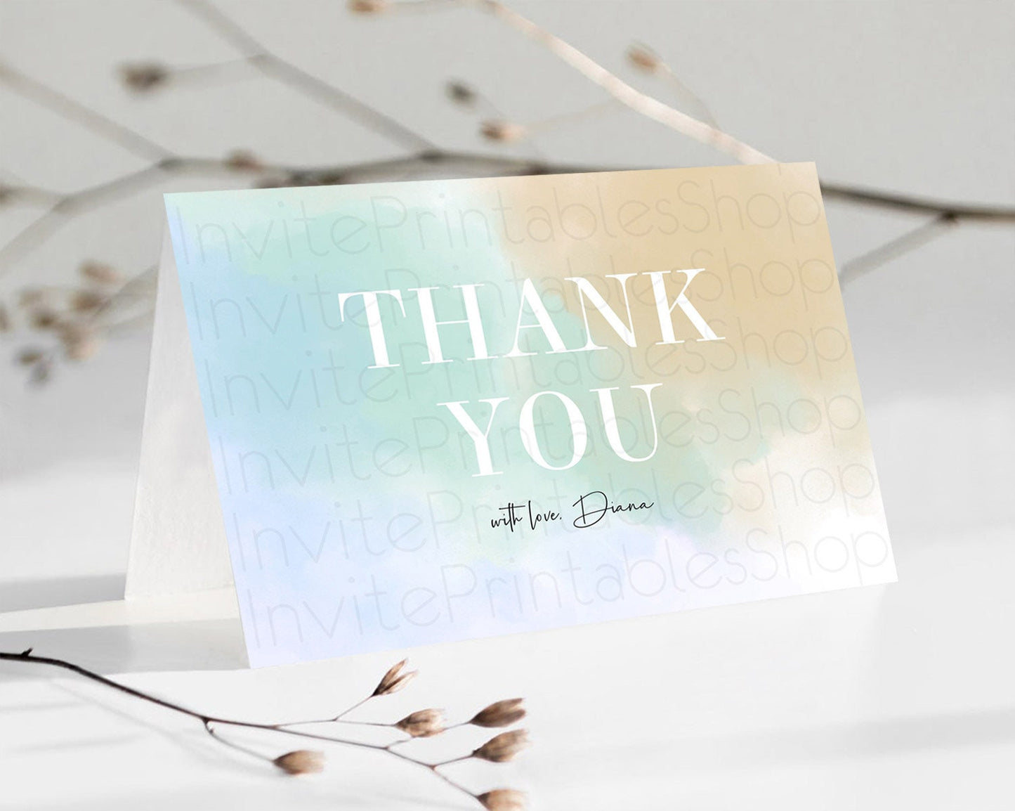 Pastel Thank You Rainbow Thank You Card Colorful Pastel Birthday Thank You Card Confetti Watercolor Pastel Teacher Thank You Cards D10370