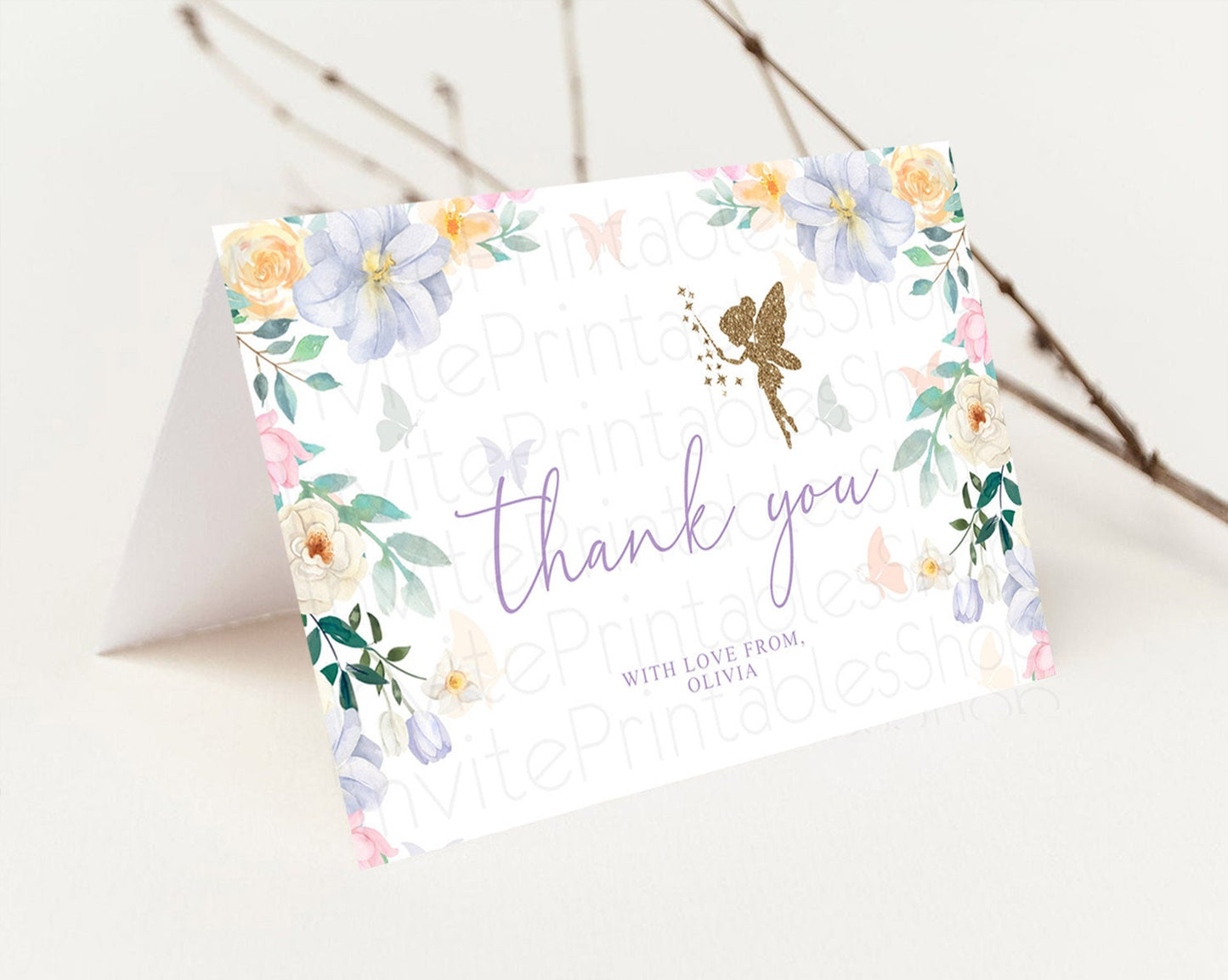 Fairy Thank You Fairy Thank You Card Enchanted Garden Pastel Butterfly Birthday Thank You Floral Secret Garden Teacher Thank You D10474