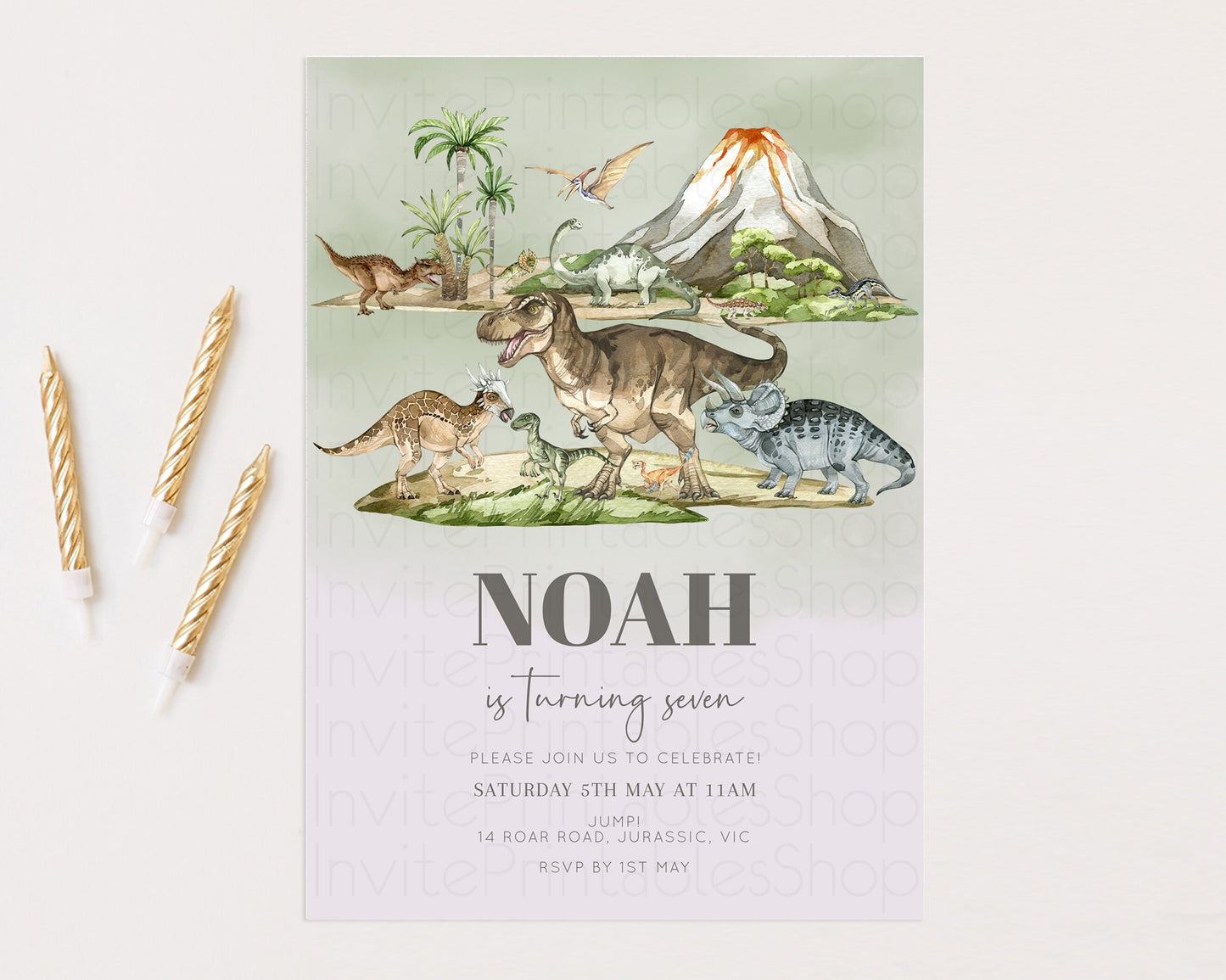 Dinosaur Birthday Invitation Dino Birthday Invitation Watercolor Dinosaur Earthy Volcano T-Rex Jurassic 1st 2nd 3rd 1st 2nd 3rd Birthday