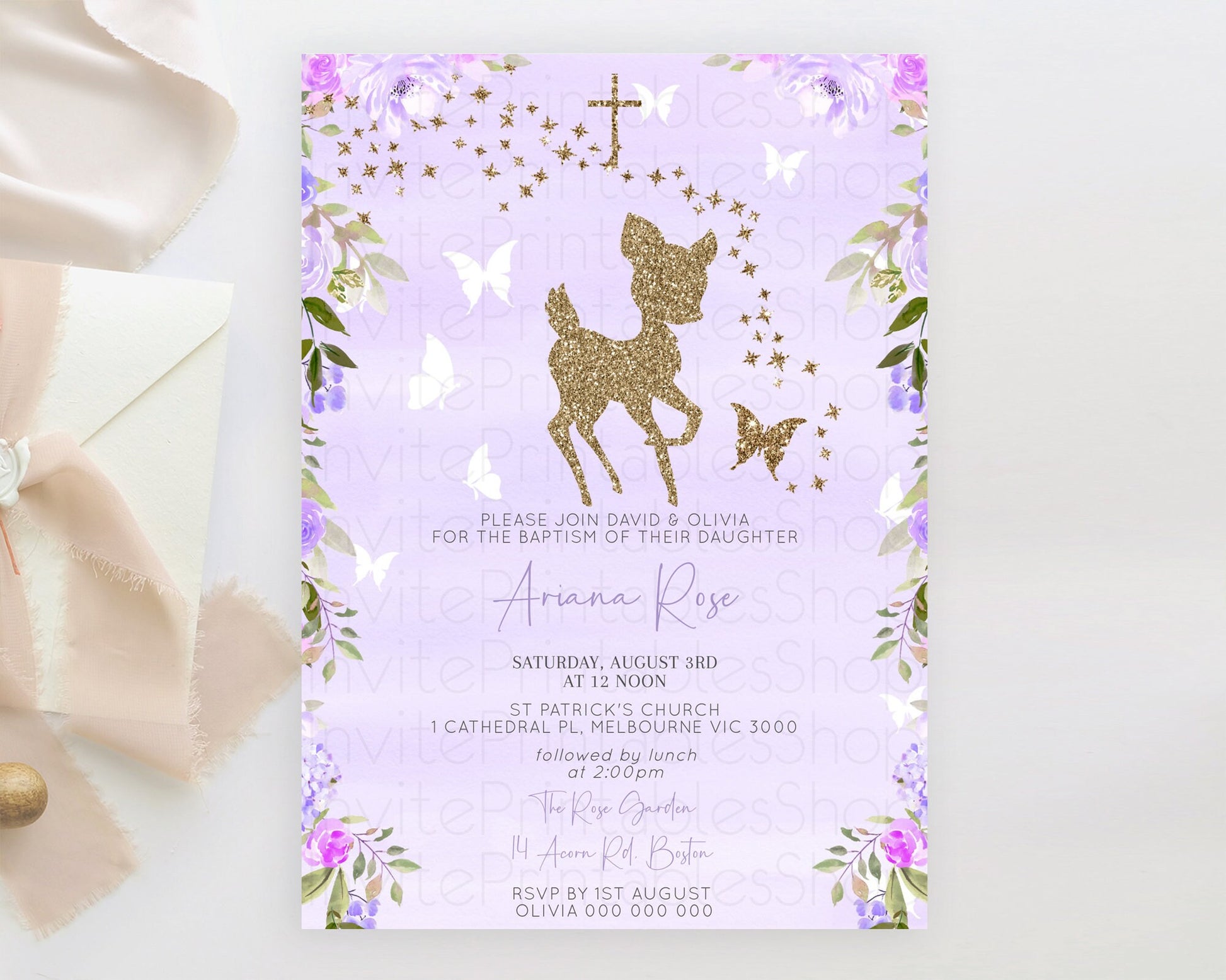 Editable Fawn Baptism Invitation Deer Baptism 1st Birthday Invitation Enchan