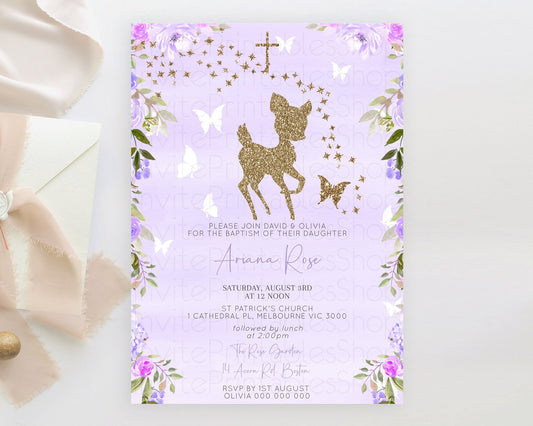 Editable Fawn Baptism Invitation Deer Baptism 1st Birthday Invitation Enchan