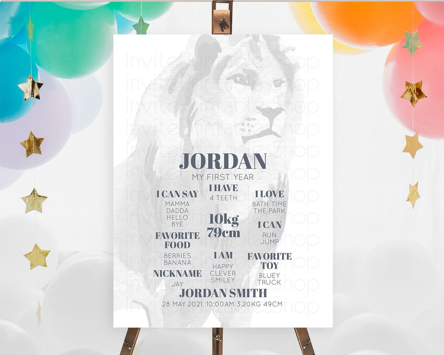 Lion First Birthday Milestone Board Lion Milestone Poster Lion Decor Safari Adventure Palm Leaf Lion First Birthday Welcome Sign D10299