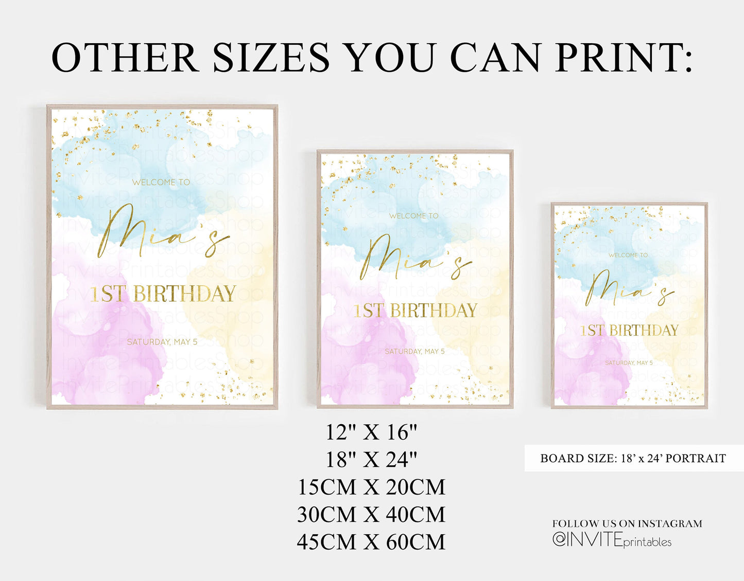 Rainbow Welcome Sign Pastel Welcome Sign Pastel Ombre 1st Birthday Sign Colorful Watercolor Glitter Sprinkles Welcome Birthday Board 190V2