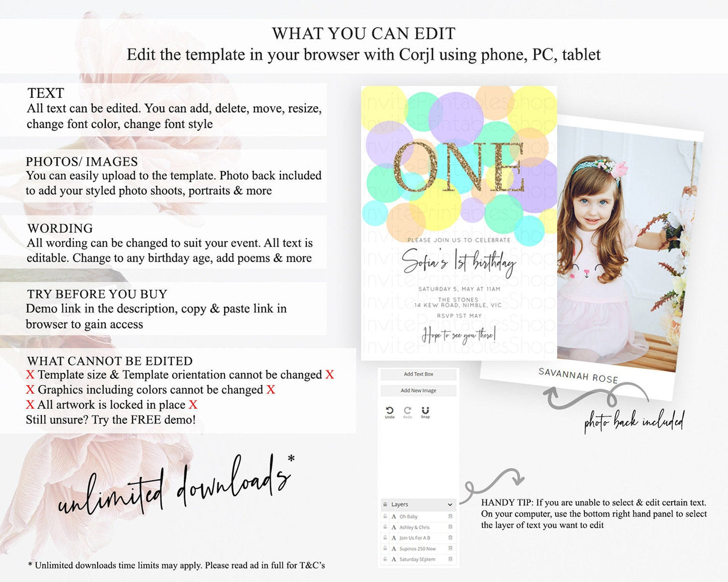 Pastel Birthday Invitation Pastel Confetti Birthday Invitation Bubbles Invitation Colorful Rainbow Confetti 2nd 1st First Birthday D10415