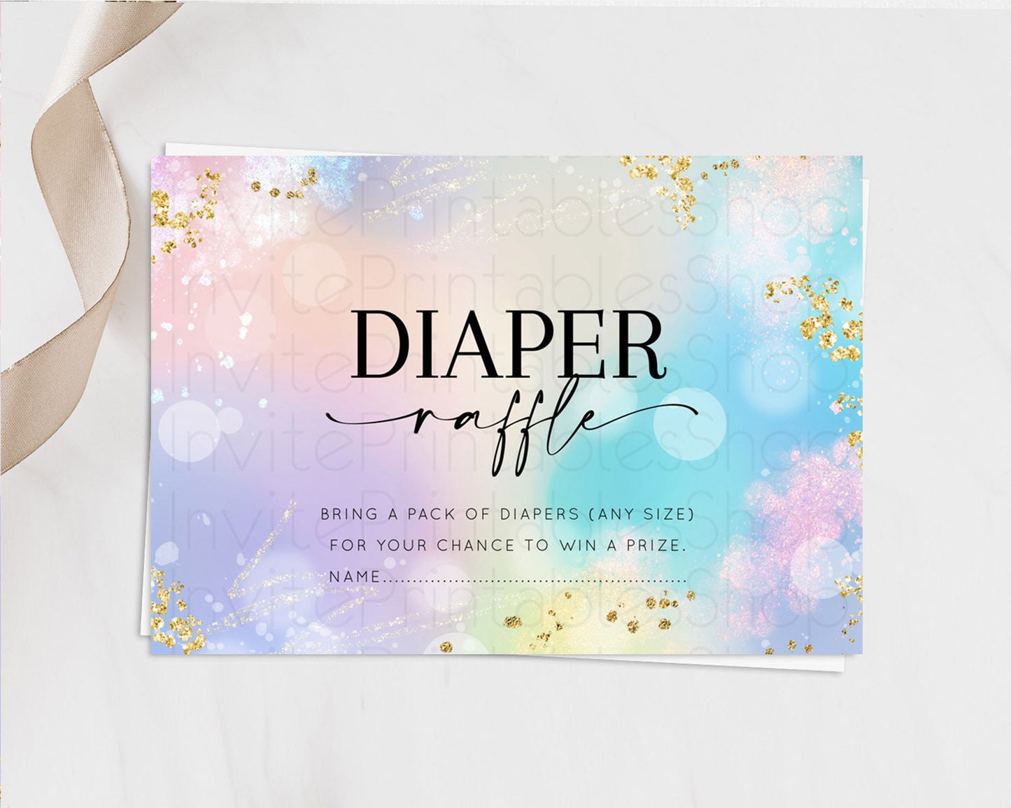 Rainbow Diaper Raffle Card Pastel Diaper Insert Colorful Pastel Watercolor Ombre Diaper Ticket Iridescent Sprinkles Raffle Game D10675