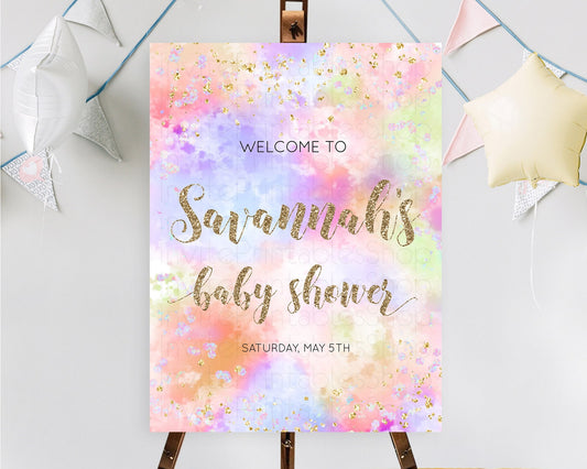 Pastel Baby Shower Welcome Sign Pastel Rainbow Welcome Sign Colorful Rainbow Confetti Watercolor Glitter Décor Pastel  Welcome Sign D11019