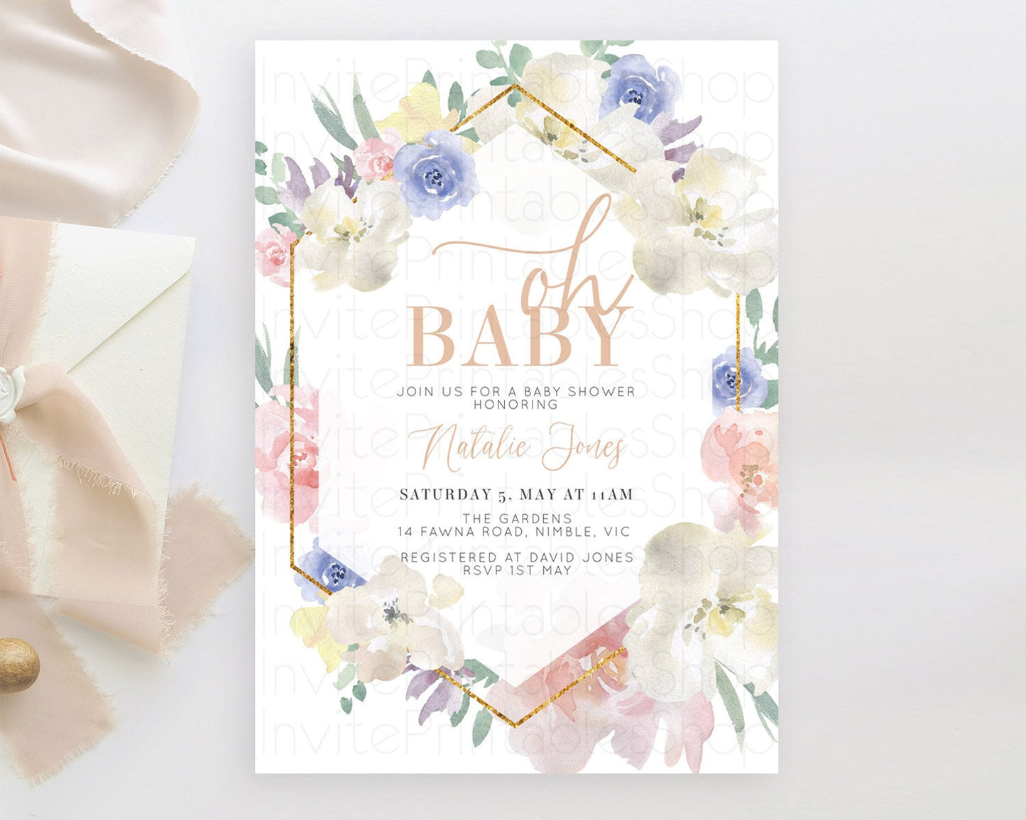 Wildflower Baby Shower Invitation Secret Garden Baby Shower Invitation Pastel Flowers Invite Enchanted Garden Shower Floral Theme D10254