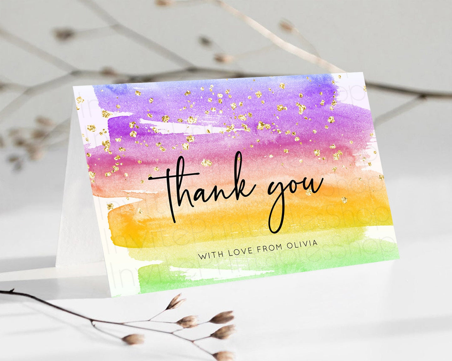 Pastel Thank You Rainbow Thank You Card Colorful Pastel Birthday Thank You Card Confetti Watercolor Pastel Teacher Thank You Cards D10524