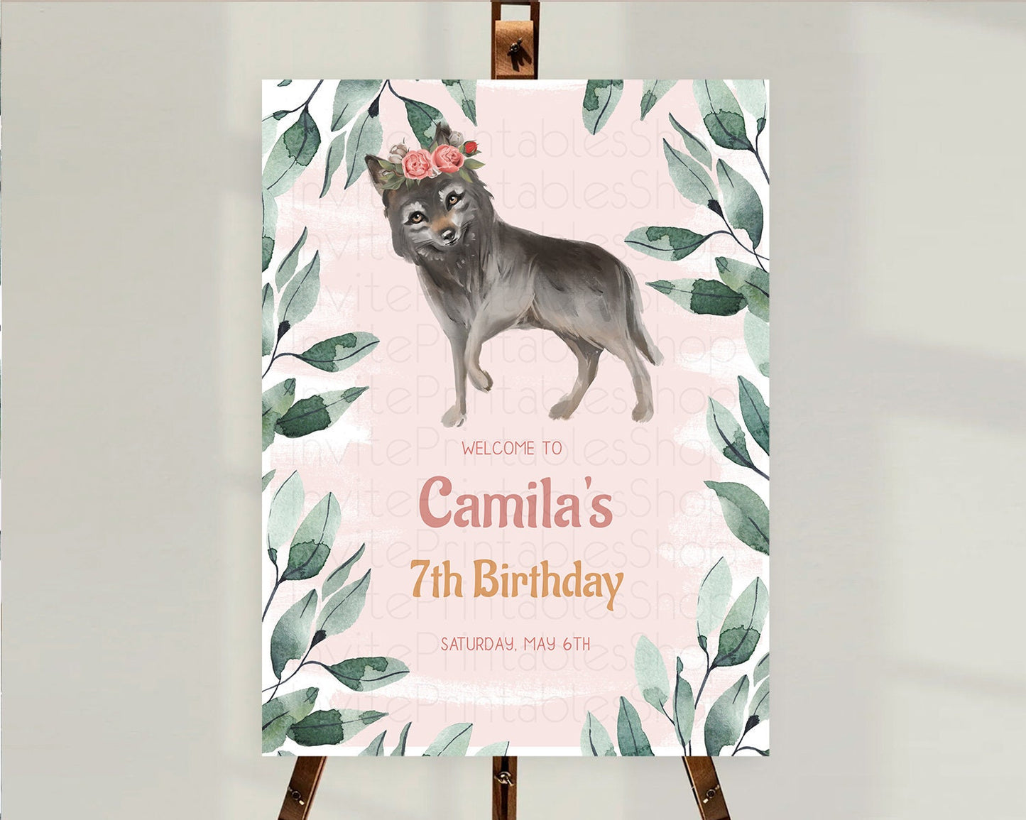 Wolf Welcome Sign Wolf Welcome Board Pastel Floral Wolf Welcome Poster Forest Wolf Party Décor Wolf First Birthday Welcome Sign D10535