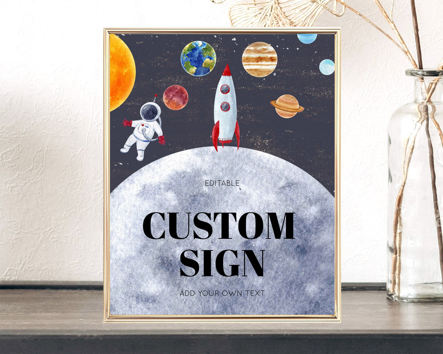 Space Table Sign Decor Galaxy Space Adventure Party First Trip Around the Sun Planets Solar System 1st Birthday Baptism Baby Shower  D10430