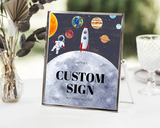 Space Table Sign Decor Galaxy Space Adventure Party First Trip Around the Sun Planets Solar System 1st Birthday Baptism Baby Shower  D10430