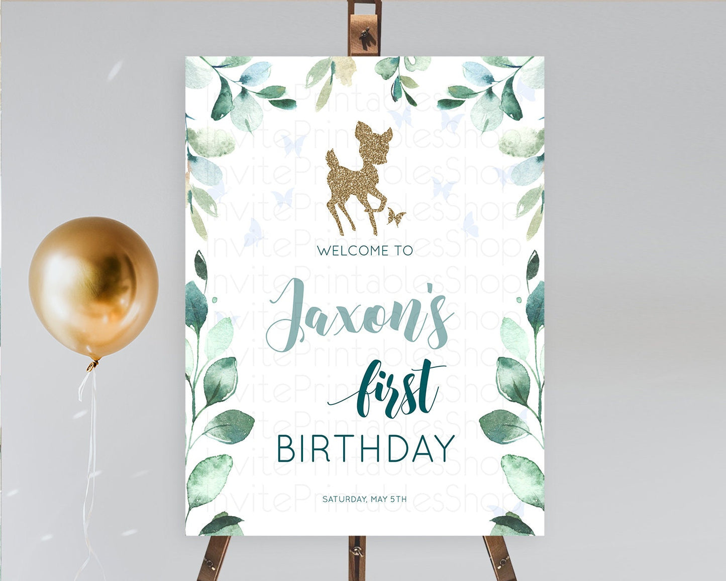 Fawn Welcome Sign Deer Welcome Board Floral Deer Welcome Poster Enchanted Forest Butterfly Pastel Floral First Birthday Welcome Sign D10882