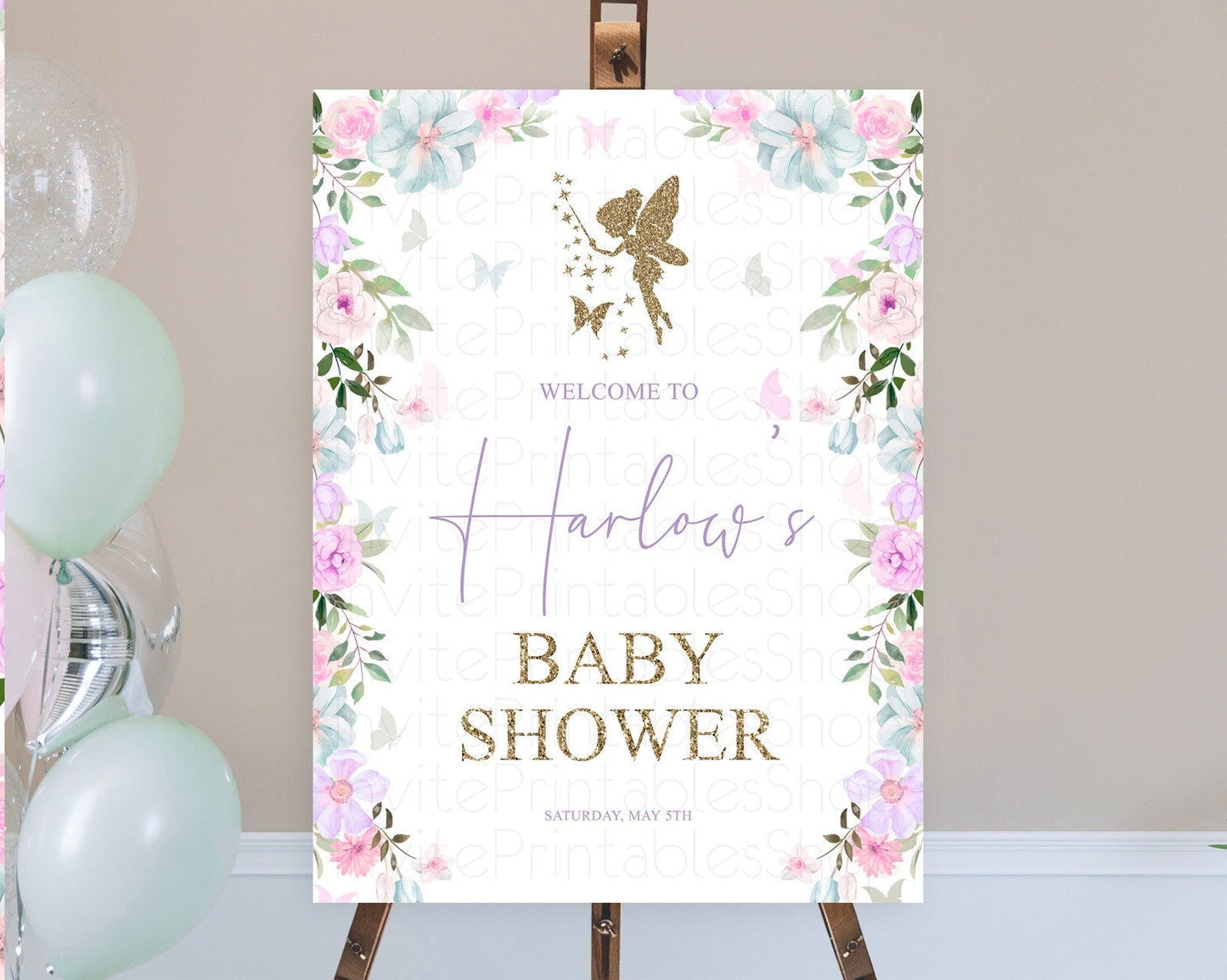 Fairy Baby Shower Welcome Sign Fairy Welcome Board Enchanted Garden Pastel Floral Butterfly Decor Secret Garden Fairy Welcome Sign D10475