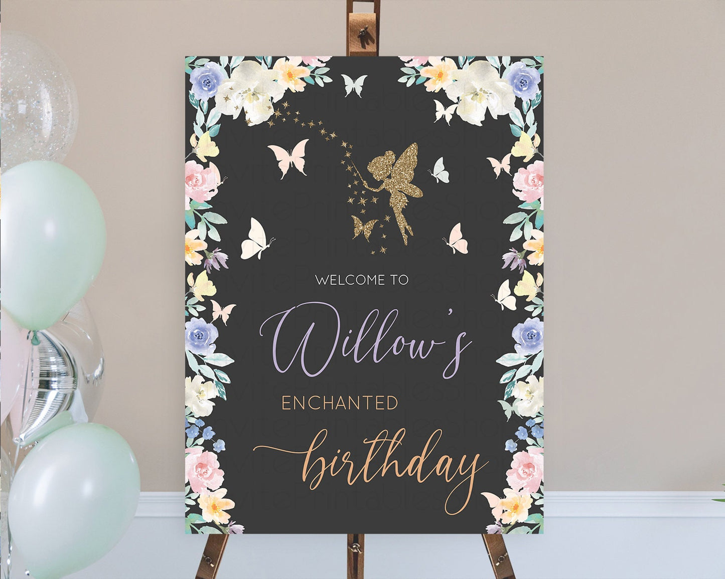 Fairy Welcome Sign Fairy Welcome Board Enchanted Garden Pastel Floral Butterfly Decor Secret Garden First Birthday Welcome Sign D11000
