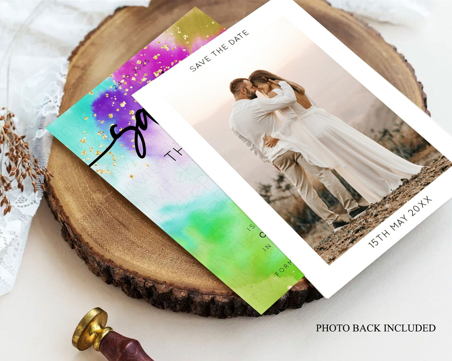 Tie Dye Save The Date Template Rainbow Pastel Ombre Watercolor Party For 1st Birthday Baptism Baby Shower Bridal Shower Wedding D10536