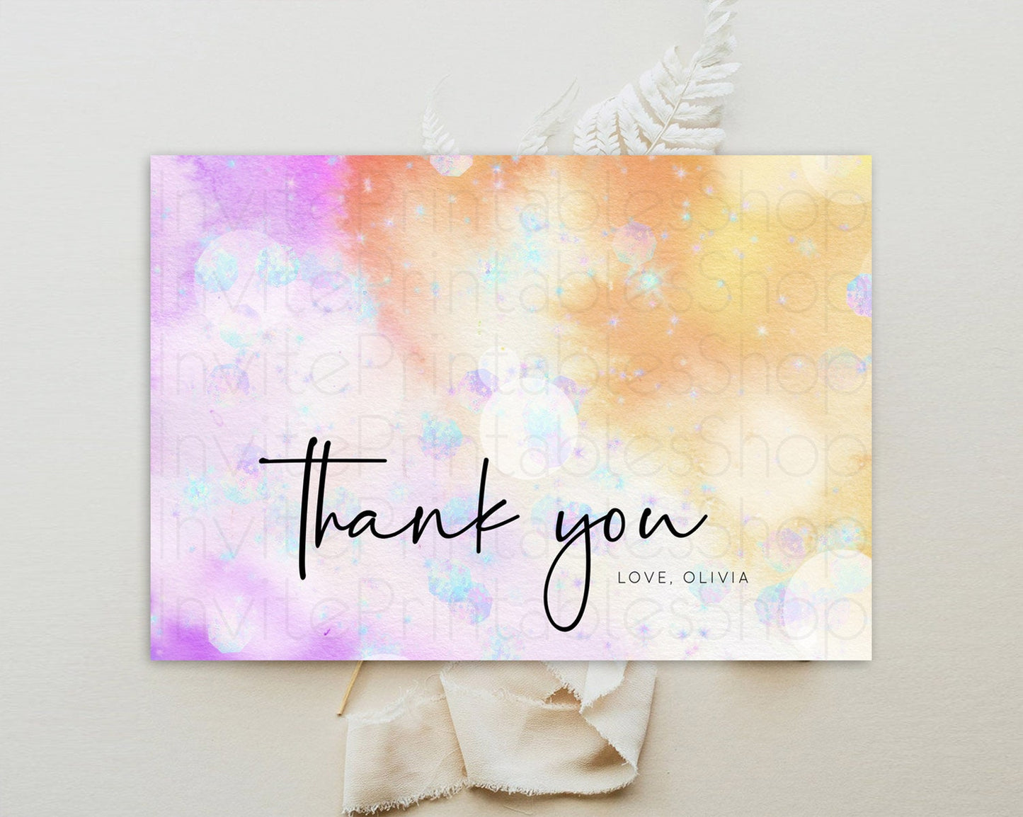 Pastel Thank You Rainbow Thank You Card Colorful Pastel Birthday Thank You Card Confetti Watercolor Pastel Teacher Thank You Cards D10690