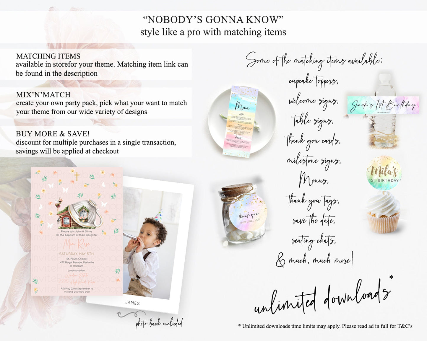 Fairy Baptism Invitation Fairy Baptism 1st Birthday Invitation Enchanted Secret Garden Christening Invite Pastel Floral Butterfly D10384