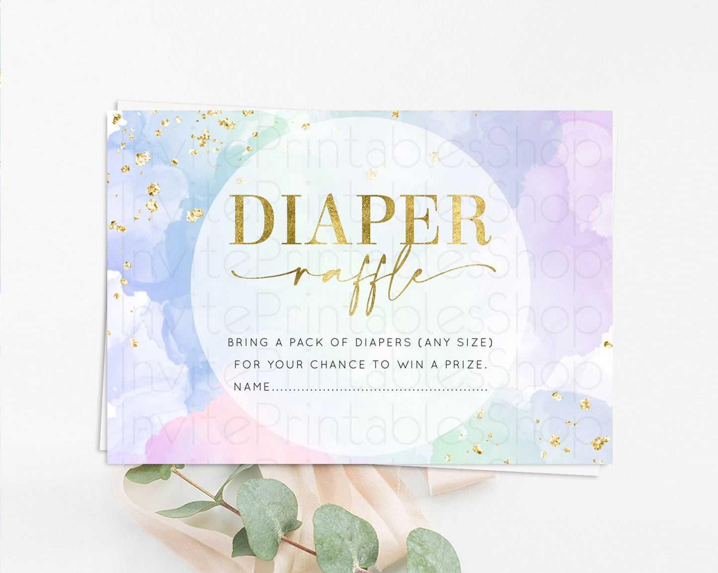 Pastel Diaper Raffle Card Pastel Rainbow Diaper Raffle Insert Colorful Ombre Watercolor Diaper Ticket Confetti Glitter Raffle Game D10624