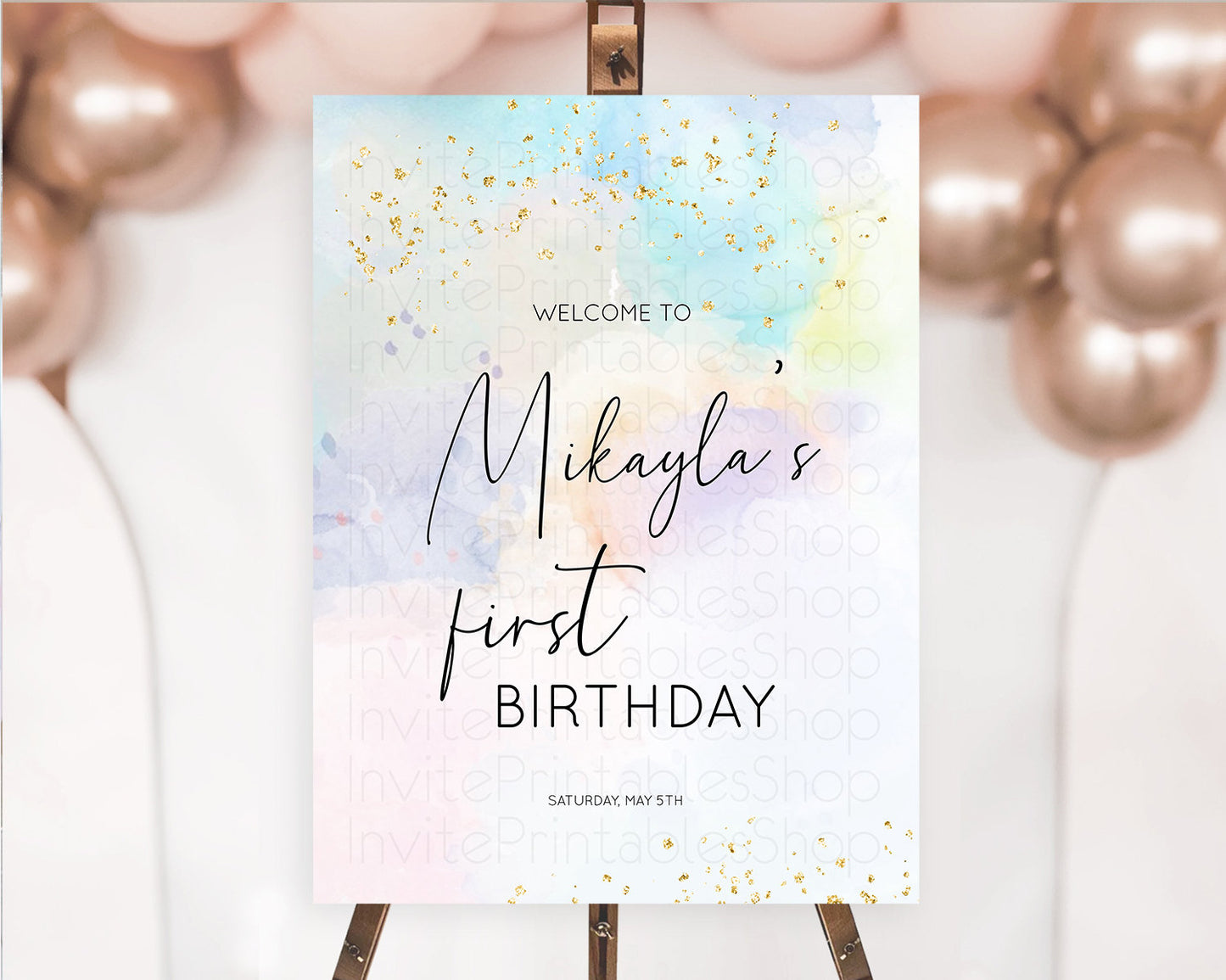 Pastel Welcome Sign Pastel Rainbow Welcome Sign Colorful Rainbow Confetti Watercolor Glitter Pastel First Birthday Welcome Sign D10769