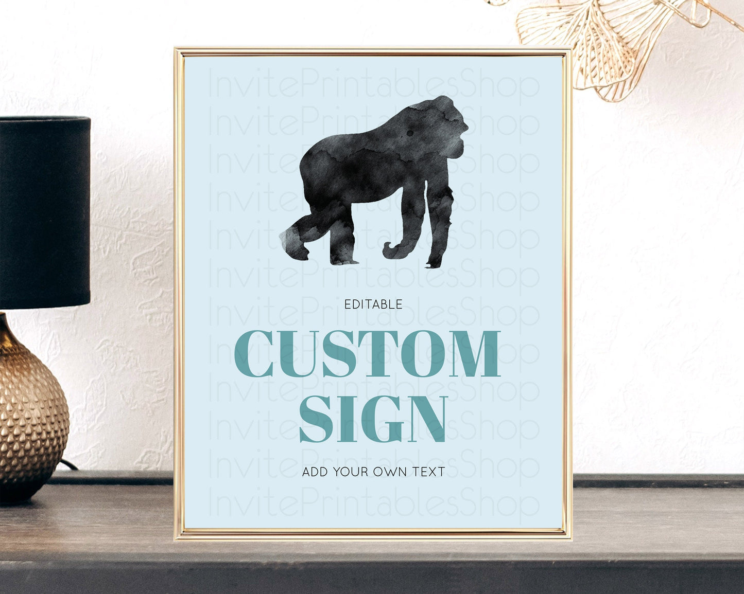 Gorilla Table Sign Decor Gorilla Party Sign Template Safari Adventure Gorilla Minimal Theme 1st Birthday Baptism Baby Shower D10799