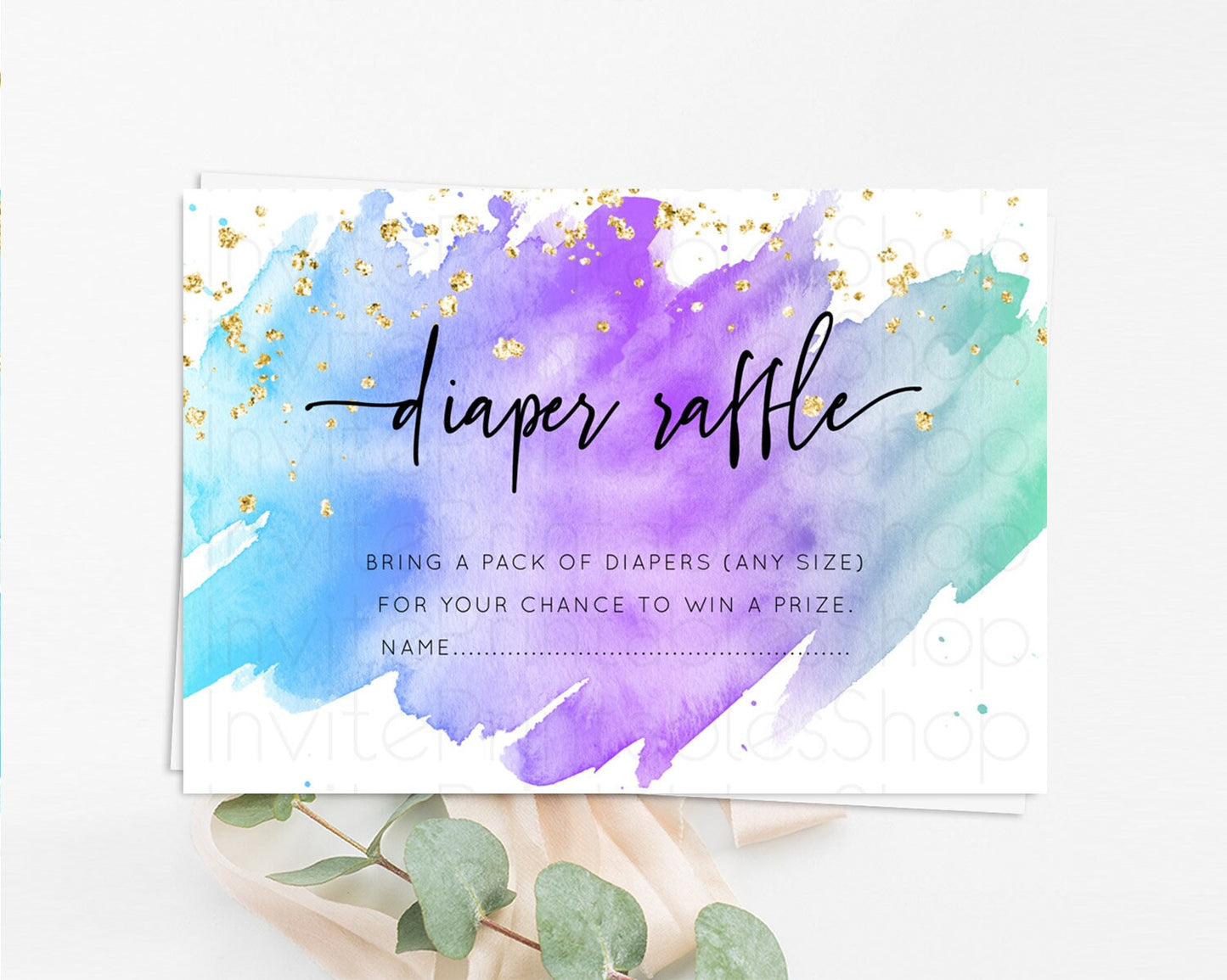 Pastel Diaper Raffle Card Pastel Rainbow Diaper Raffle Insert Colorful Ombre Watercolor Diaper Ticket Confetti Glitter Raffle Game D10491