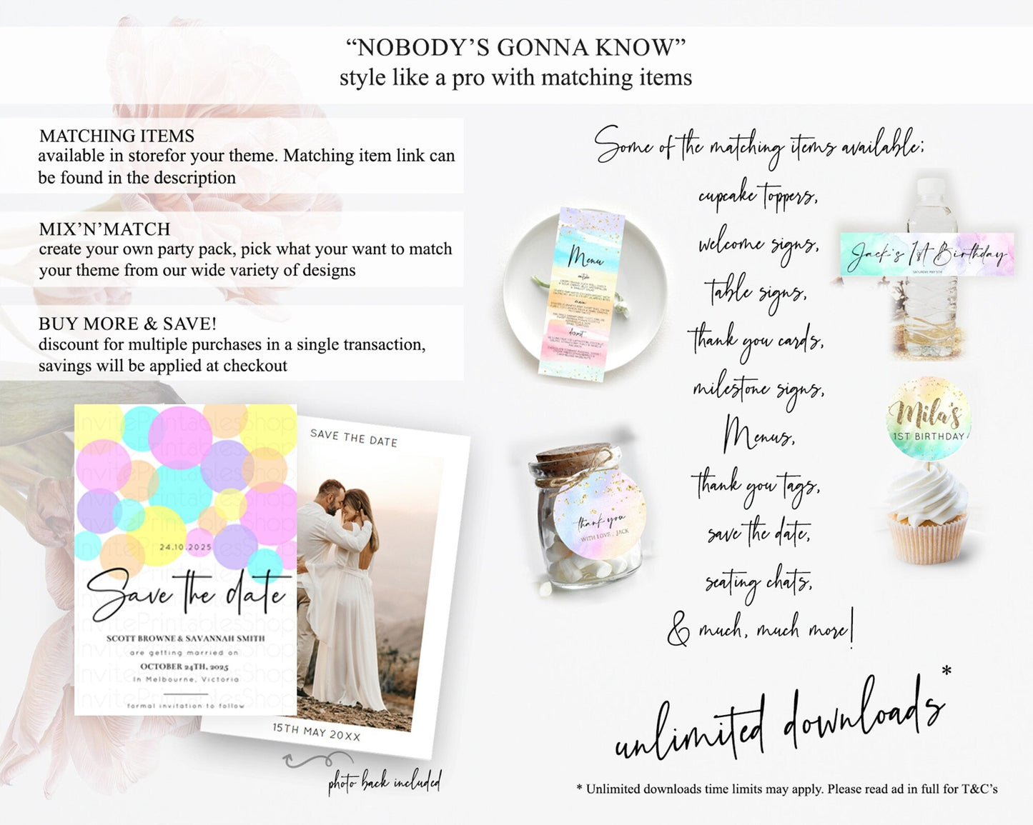 Pastel Confetti Save The Date Template Rainbow Colorful Sprinkles Party For 1st Birthday Baptism Baby Shower Wedding Bridal Shower D10406