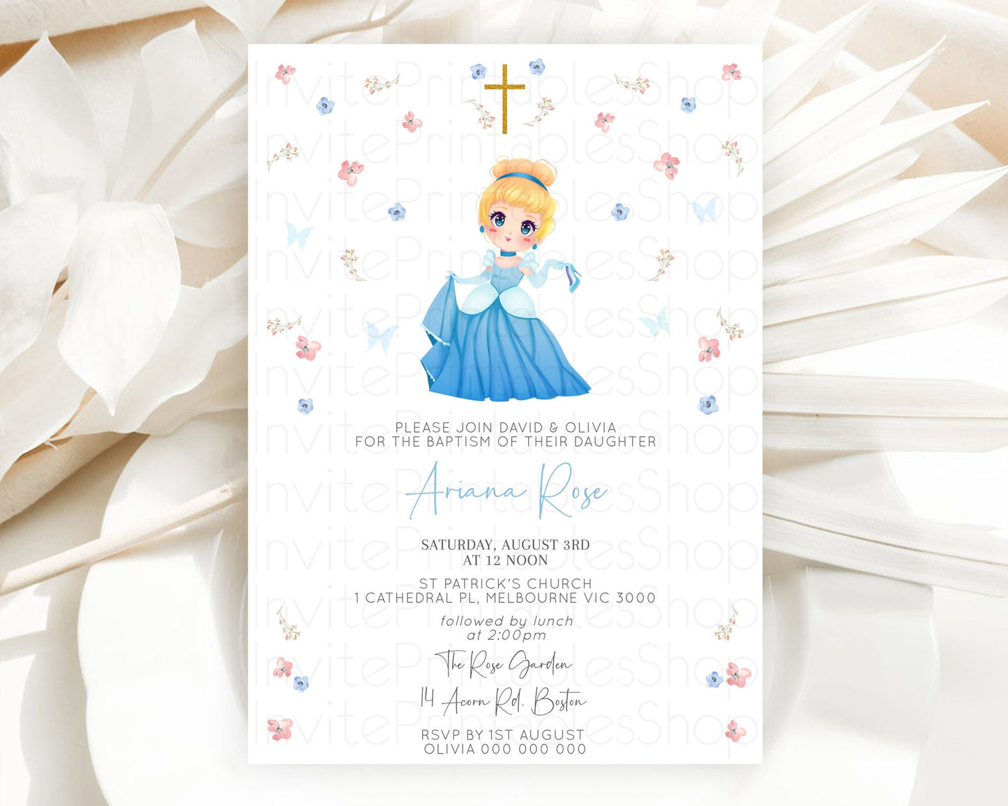 Princess Baptism Invitation Enchanted Castle Baptism 1st Birthday Invitation Royal Party Pastel Floral Secret Garden Christening D10354