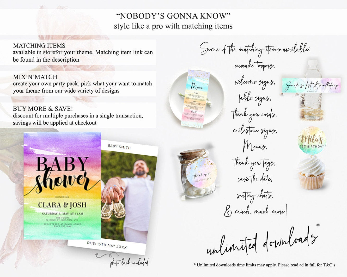 Pastel Baby Shower Invitation Rainbow Baby Shower Invitation Colorful Pastel Watercolor Invitation Gold Glitter Sprinkles Ombre D10524