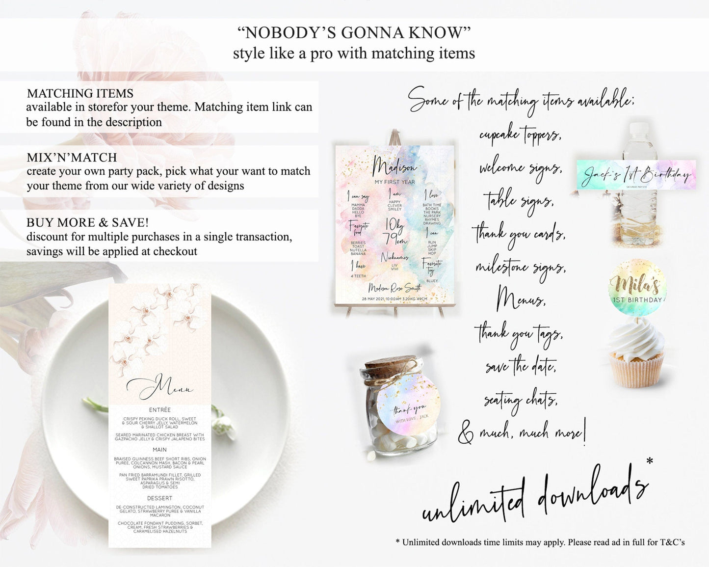 Tropical Menu Template Tropical Menu Palm Leaf Fern Table Decor Frangipani Floral White Orchid Dinner Dessert Menu Party Food Menu D11049