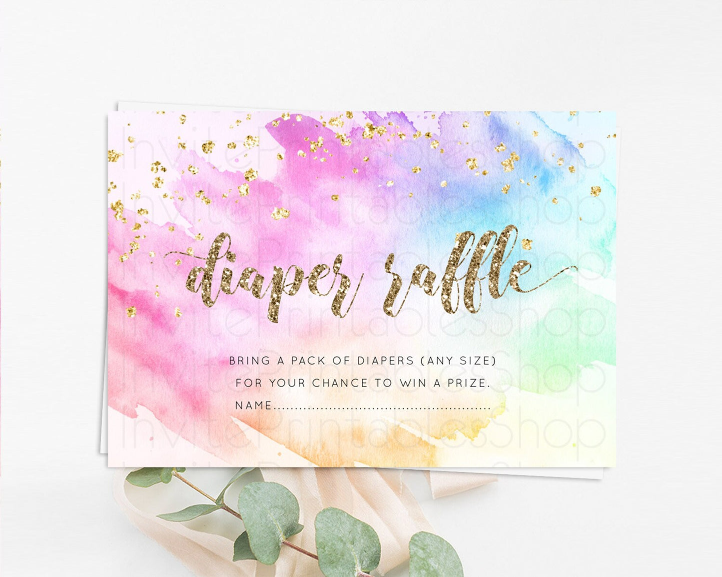Pastel Diaper Raffle Card Pastel Rainbow Diaper Raffle Insert Colorful Ombre Watercolor Diaper Ticket Confetti Glitter Raffle Game D10450
