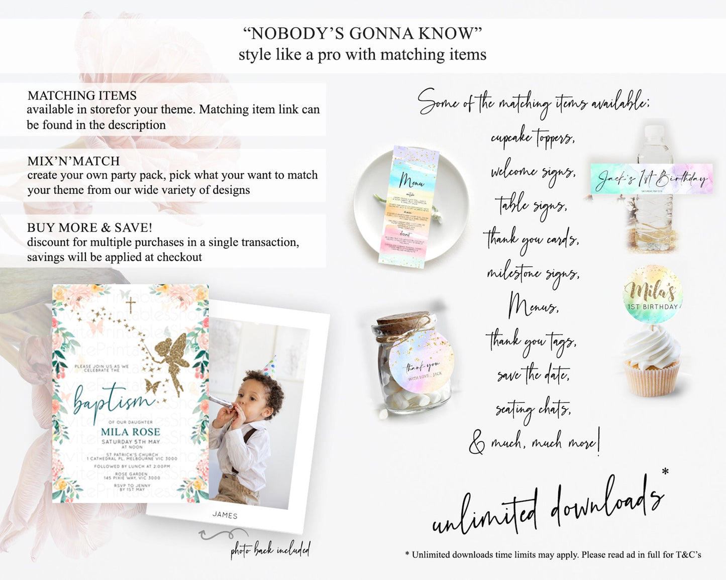 Fairy Baptism Invitation Fairy Baptism 1st Birthday Invitation Enchanted Secret Garden Christening Invite Pastel Floral Butterfly D10239