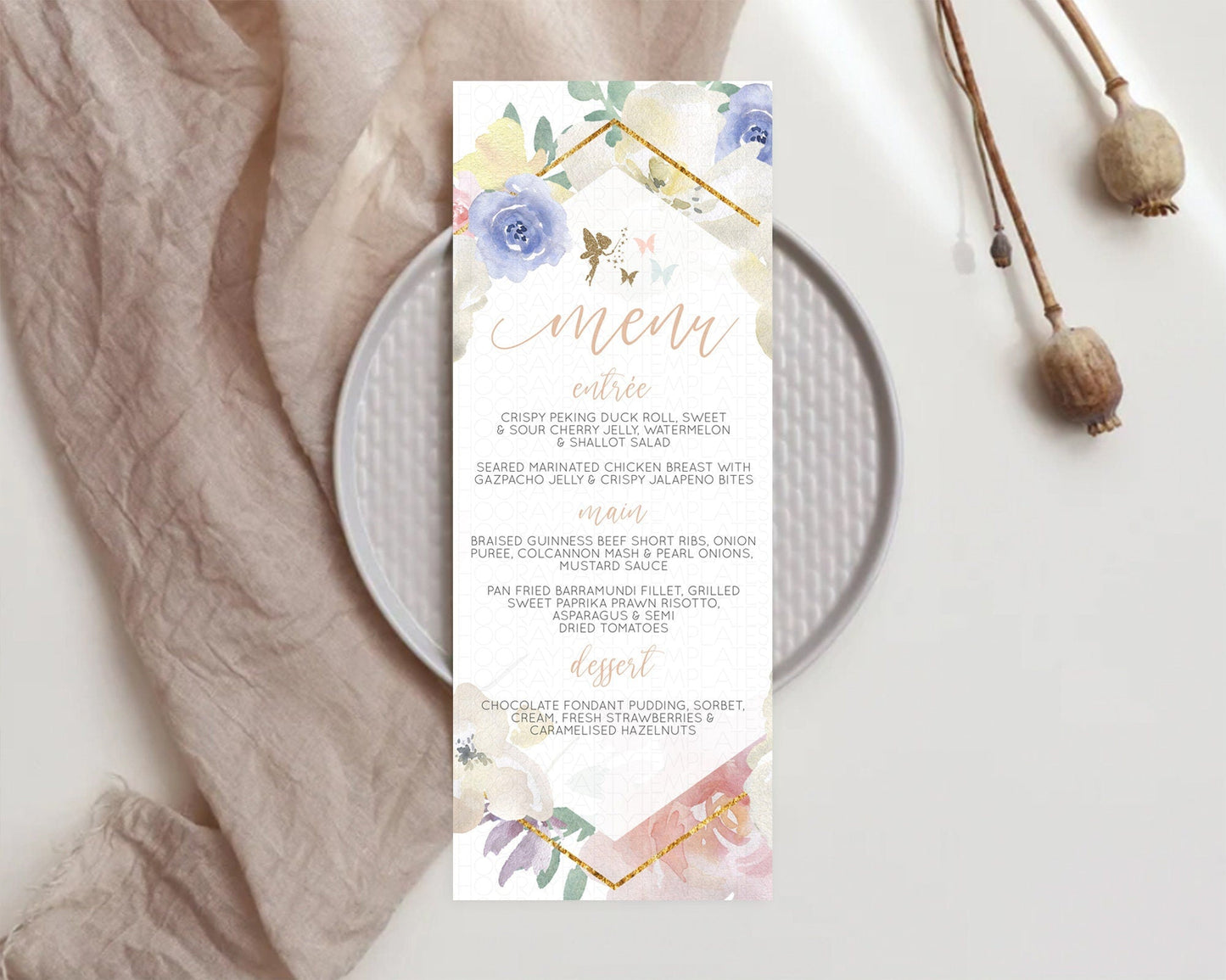 Fairy Menu Fairy Menu Template Enchanted Garden Pastel Floral Butterfly Table Decor Fairy Secret Garden Dinner Dessert Food Menu D10829