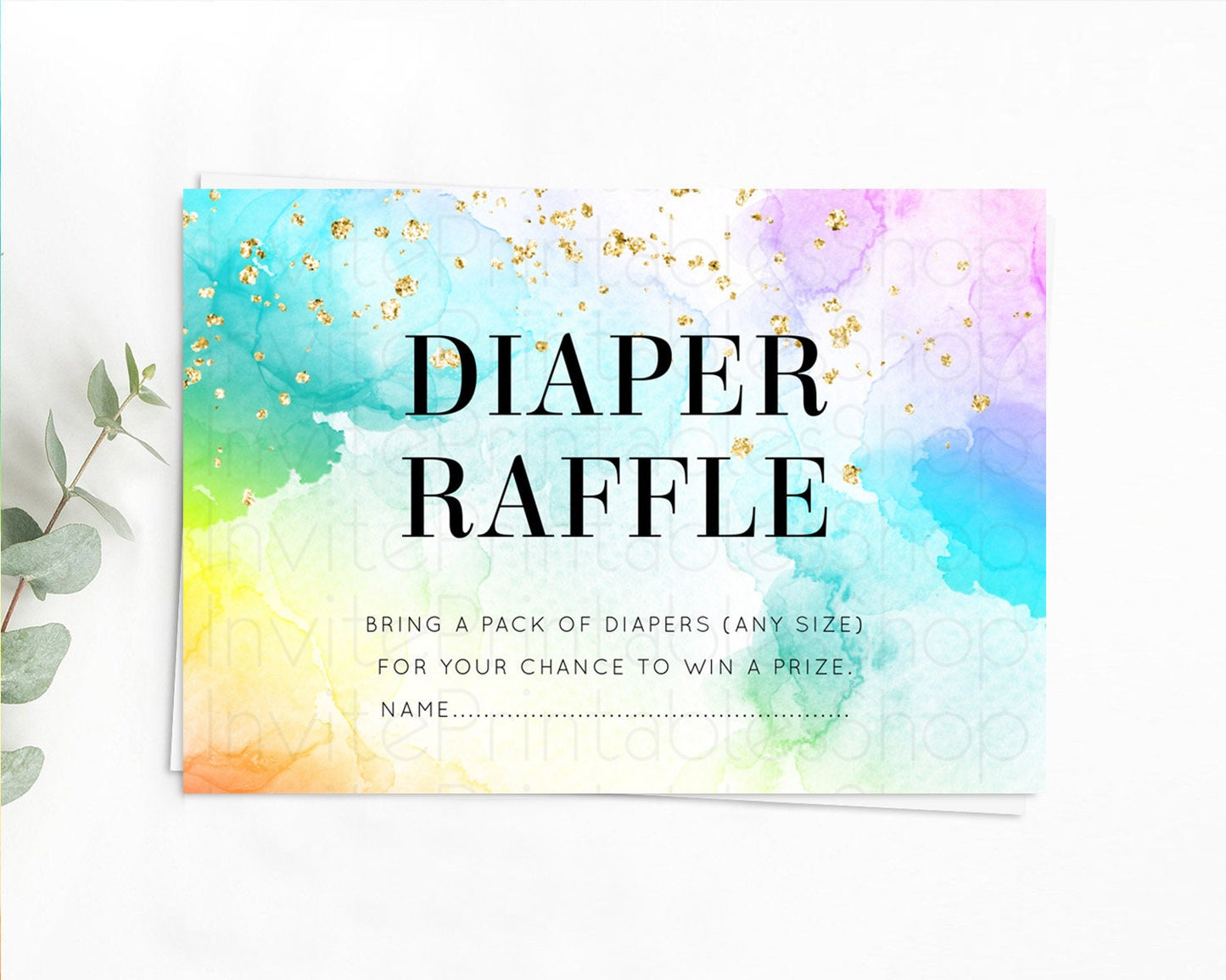 Pastel Diaper Raffle Card Pastel Rainbow Diaper Raffle Insert Colorful Ombre Watercolor Diaper Ticket Confetti Glitter Raffle Game D10961