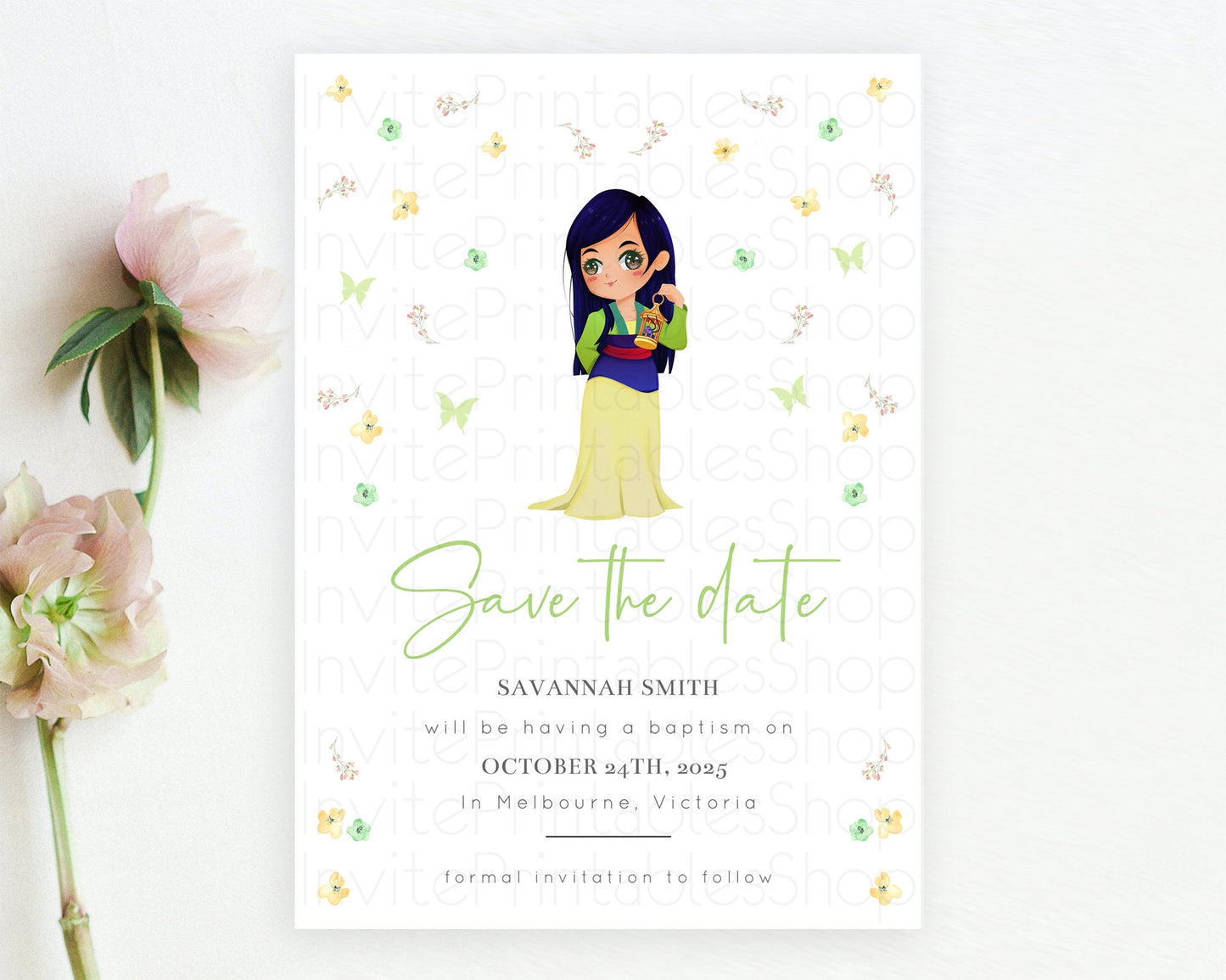 Princess Save The Date Template Secret Garden Enchanted Castle Pastel Floral Royal Party For 1st Birthday Baptism Baby Shower D10350