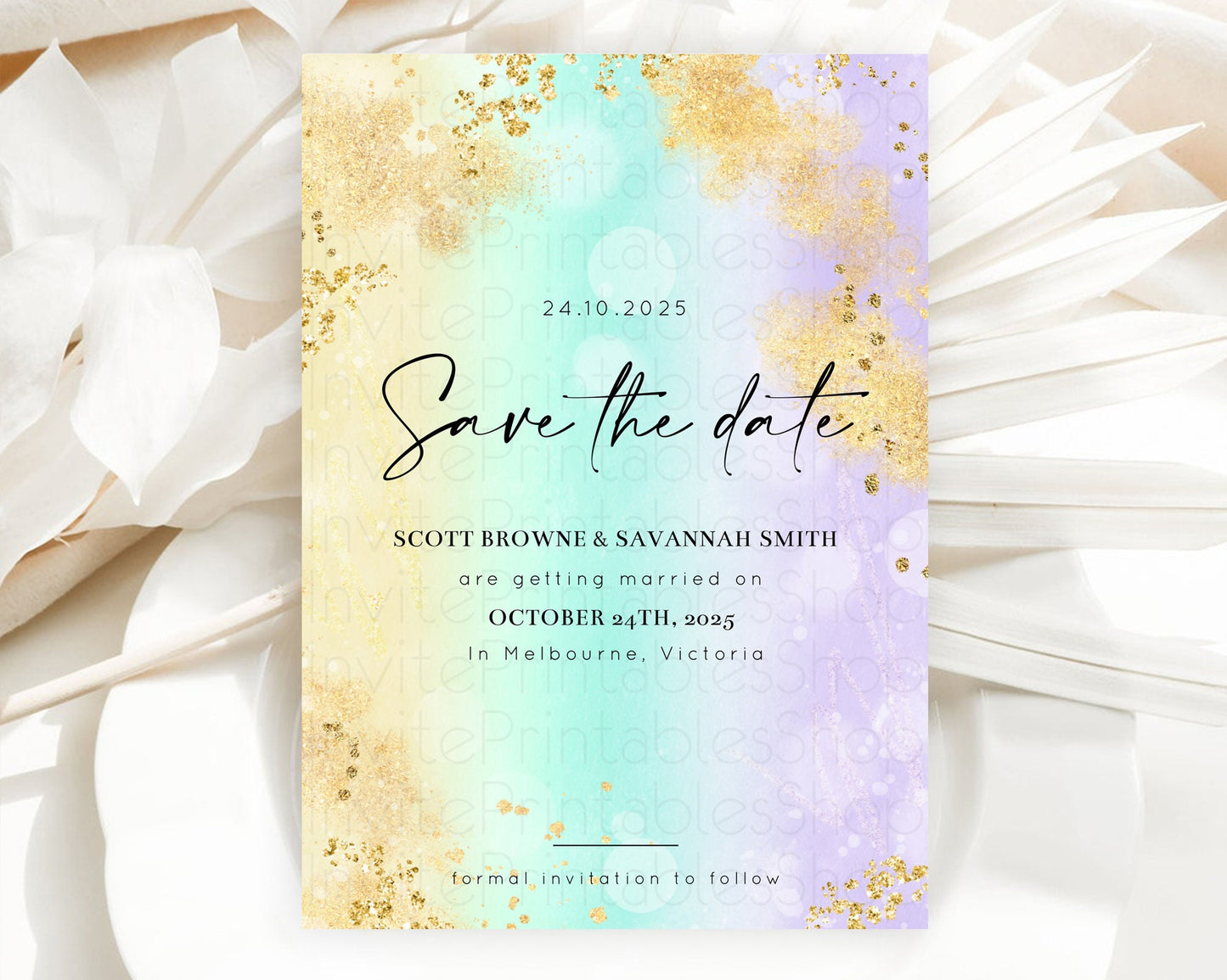 Pastel Save The Date Template Pastel Ombre Rainbow Watercolor Colorful Party For Birthday Baptism Baby Shower Wedding Bridal Shower D10672