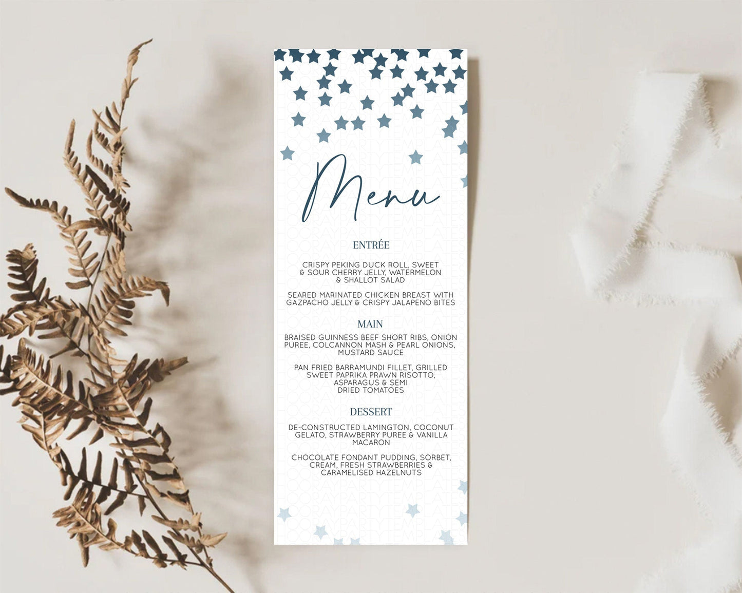 Star Menu Template Pastel Stars Menu Shooting Star Twinkle Little Star Decor Rainbow Colorful Confetti Dinner Dessert Food Menu D10308