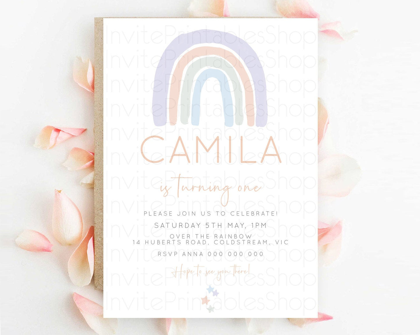 Pastel Rainbow Birthday Invitation Pastel Rainbow Invitation Rainbow Invitation Pastel Invitation Boho Rainbow 1st First Birthday D23097