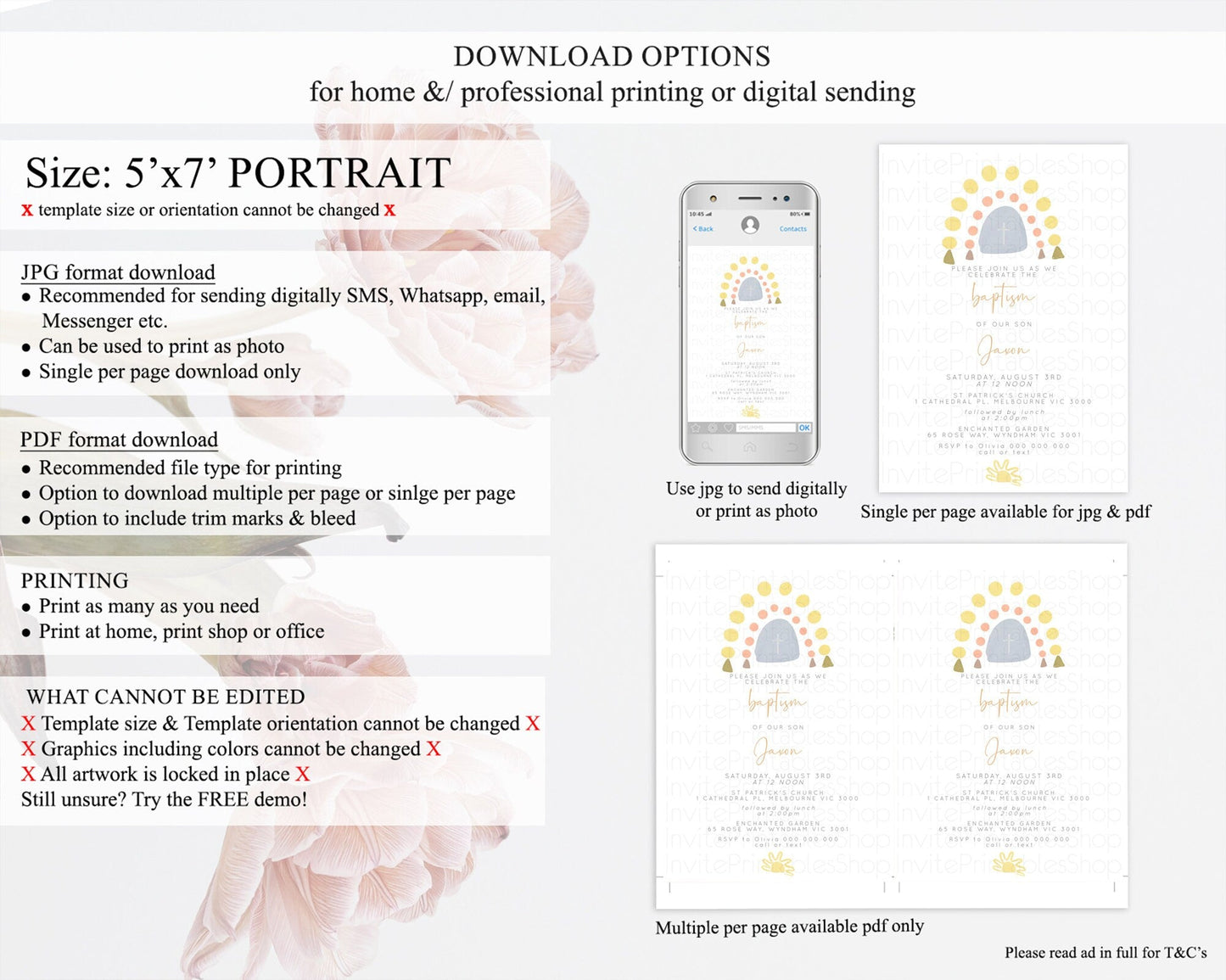 Pastel Rainbow Baptism Invitation Boho Rainbow Baptism 1st Birthday Invitation Rainbow Pastel Watercolor Christening Invitation D10688