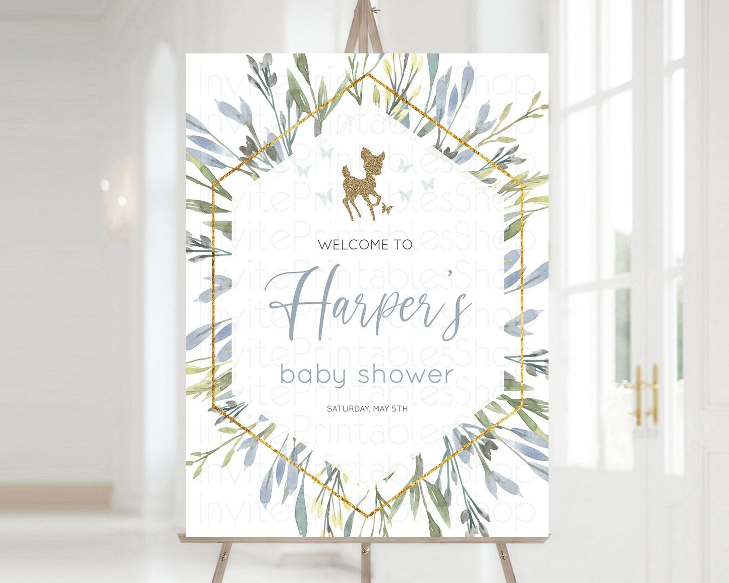 Editable Fawn Baby Shower Welcome Sign Deer Welcome Board Floral Deer Welcom