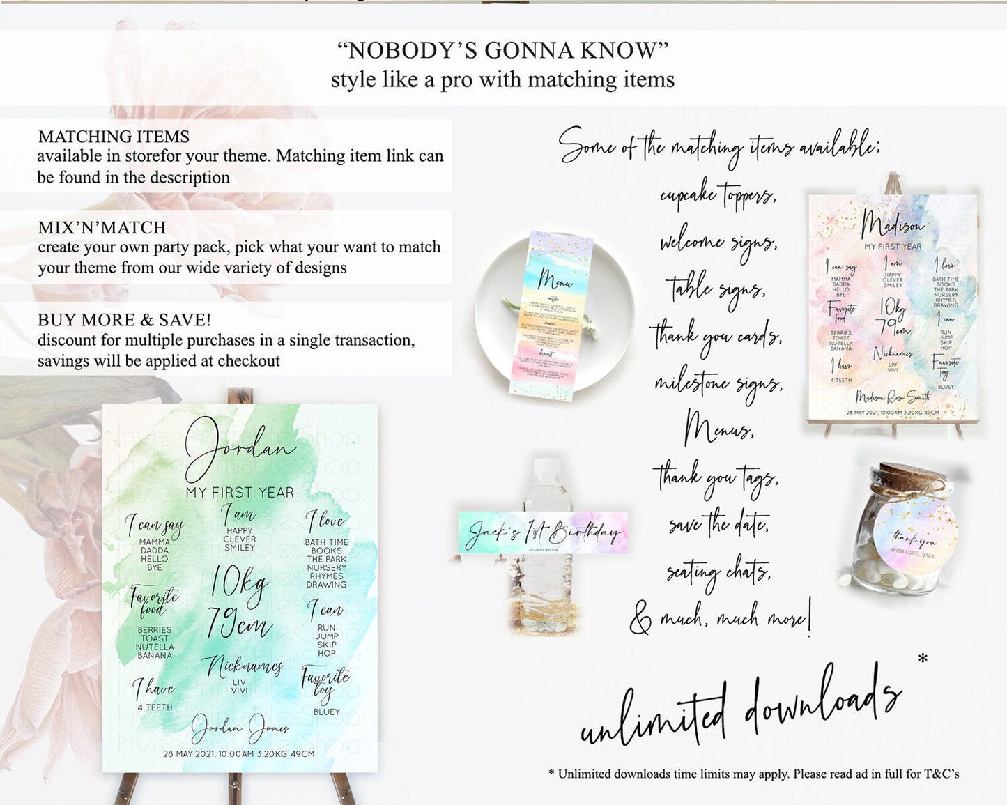 Green First Birthday Milestone Poster Green Watercolor Milestone Board Pastel Green Watercolor Splash Milestone Board 1st Birthday D10166