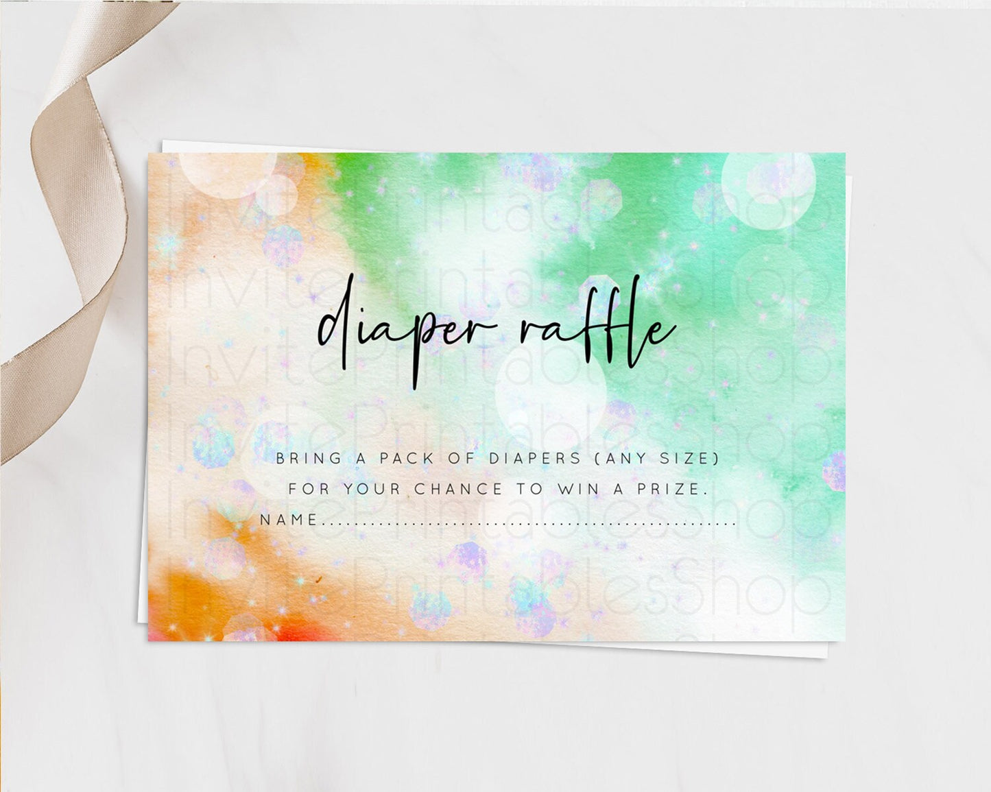 Rainbow Diaper Raffle Card Pastel Diaper Insert Colorful Pastel Watercolor Ombre Diaper Ticket Iridescent Sprinkles Raffle Game D10691