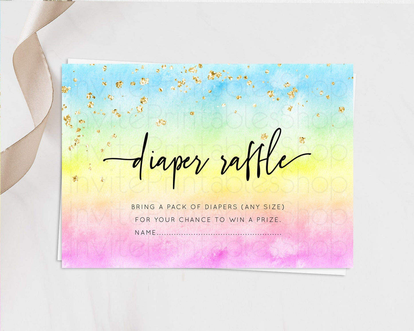 Pastel Diaper Raffle Card Pastel Rainbow Diaper Raffle Insert Colorful Ombre Watercolor Diaper Ticket Confetti Glitter Raffle Game D10480