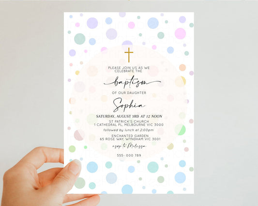Editable Pastel Baptism Invitation Pastel Christening Invitation Rainbow Con